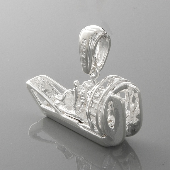 925 Sterling Silver Nautical Necklace Charm Pendant, 3D Airboat with chain - Picture 8 of 15